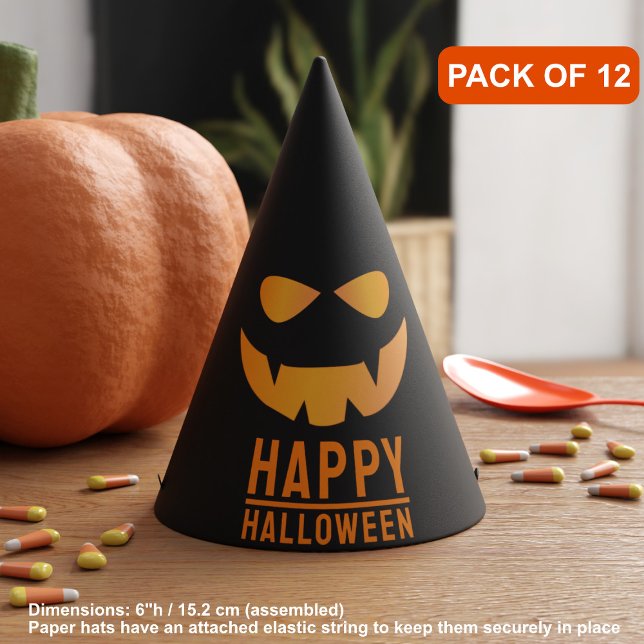 Chapeaux De Fêtes Citrouille Halloween Face Jack-o'-lantern Casquett (Pack of 12 Party Hats!  🎃)