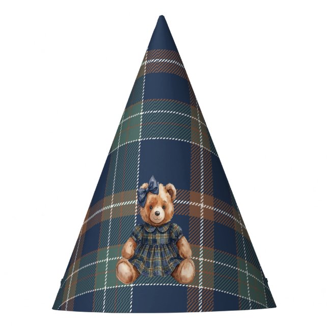 Chapeaux De Fêtes Classic Navy Plaid Teddy Bear Girl Birthday  (Devant)