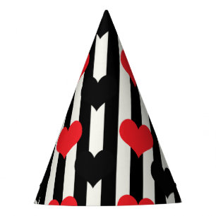 Chapeaux De Fêtes Coeurs Noirs Rouges Sur Bandes Blanches Noires