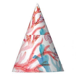 Chapeaux De Fêtes Coraux aquarelles : motif du monde sous-marin.
