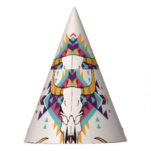 Chapeaux De Fêtes Crâne taureau de la tribu : Boho Seamless