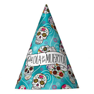 Chapeaux De Fêtes Crânes à sucre et perles Turquoise D725