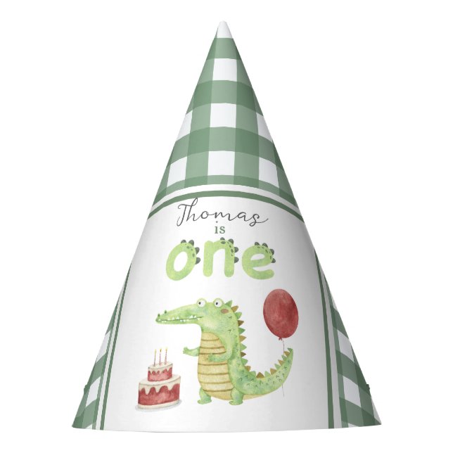 Chapeaux De Fêtes Crocodile d'aquarelle 1er anniversaire (Devant)