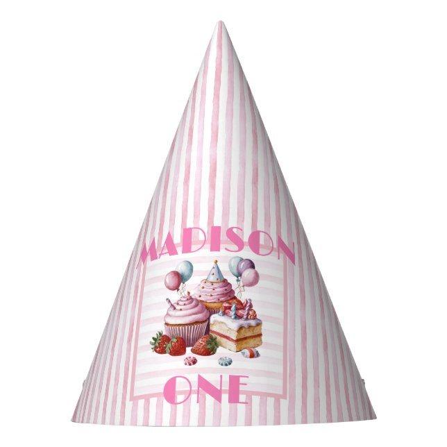 Chapeaux De Fêtes Cupcake douce fête d'anniversaire fille Aquarelle  (Devant)