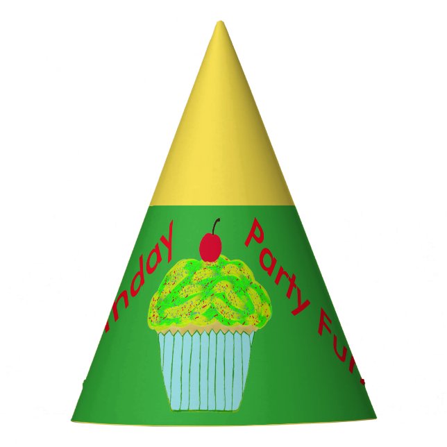 Chapeaux De Fêtes Cupcake vert jaune Casquettes d'anniversaire (Devant)