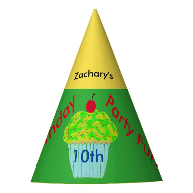 Chapeaux De Fêtes Cupcake vert jaune Personnalisé Casquettes d'anniv (Devant)