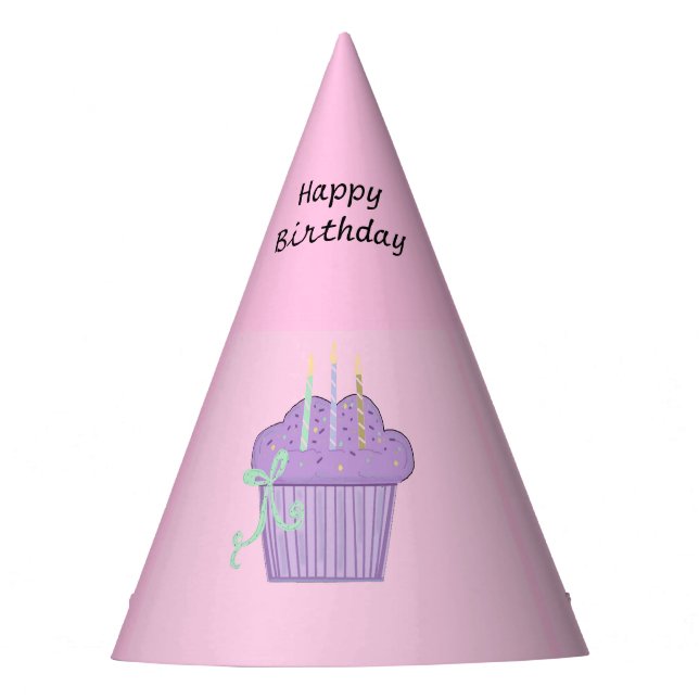 Chapeaux De Fêtes Cupcakes Violets Avec Bougies Anniversaires (Devant)