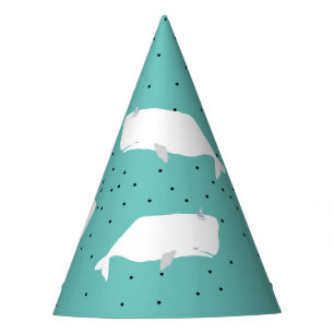 Chapeaux De Fêtes Cute baleine blanche Lumière Turquoise