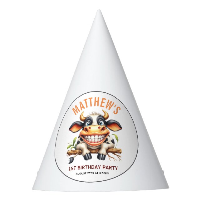 Chapeaux De Fêtes Cute Crazy Cow Farm Theme 1st Birthday (Devant)
