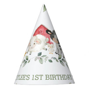 Chapeaux De Fêtes Cute Farm Animaux Verdure 1er anniversaire Garçon