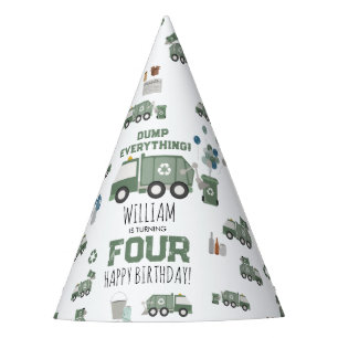 Chapeaux De Fêtes Cute Green Recycling Camion Enfants Nom Âge Annive