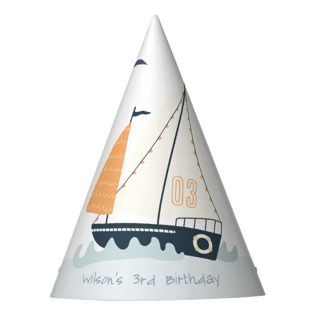 Chapeaux De Fêtes Cute Nautical Blue Sailboat Pastel Anniversaire de (Devant)