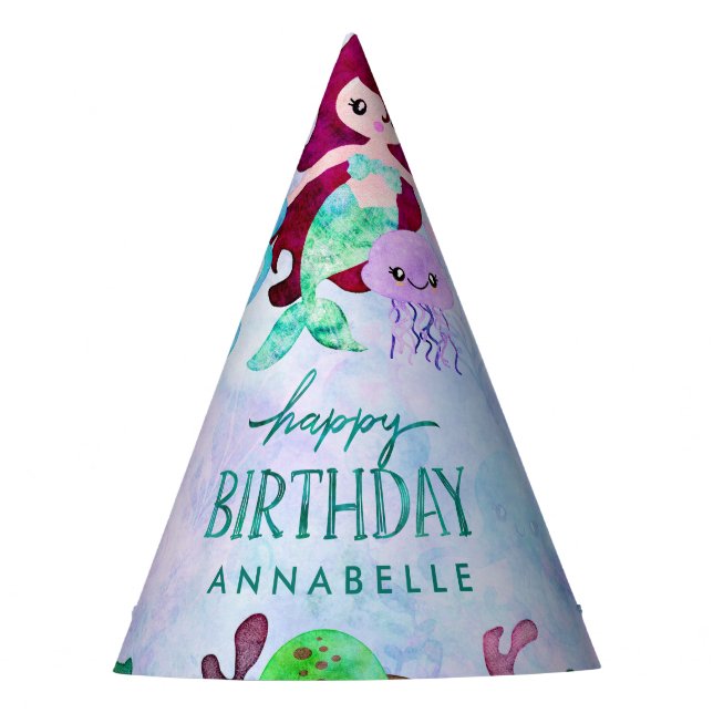 Chapeaux De Fêtes Cute Ocean Animals Mermaid Thème Joyeux Anniversai (Devant)