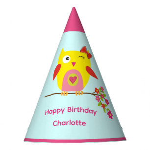 Chapeaux De Fêtes Cute Owl Fleurs roses Enfants Anniversaire personn