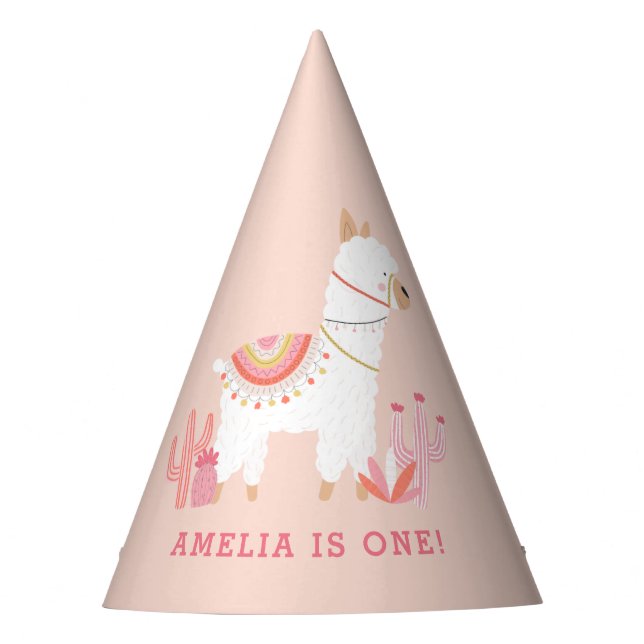 Chapeaux De Fêtes Cute Tout Llama Fun Rose 1er Anniversaire (Devant)