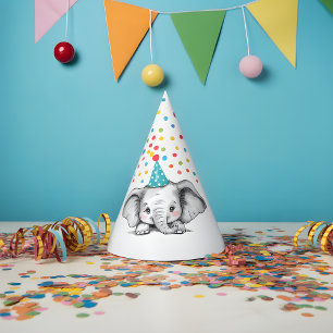 Chapeaux De Fêtes Cute Watercolor Elephant & Confetti Anniversaire