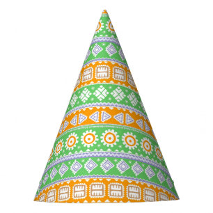 Chapeaux De Fêtes Décor ethnique motif vert orange