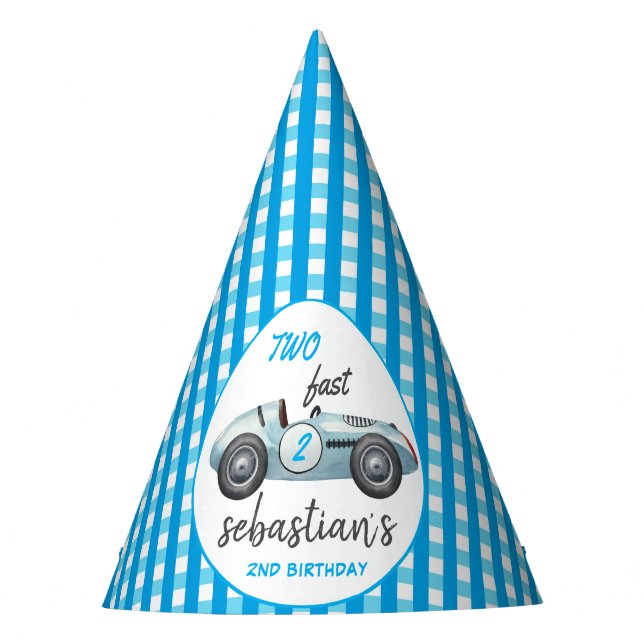 Chapeaux De Fêtes Deux Fast Blue Race Car 2e Invitation anniversaire (Devant)