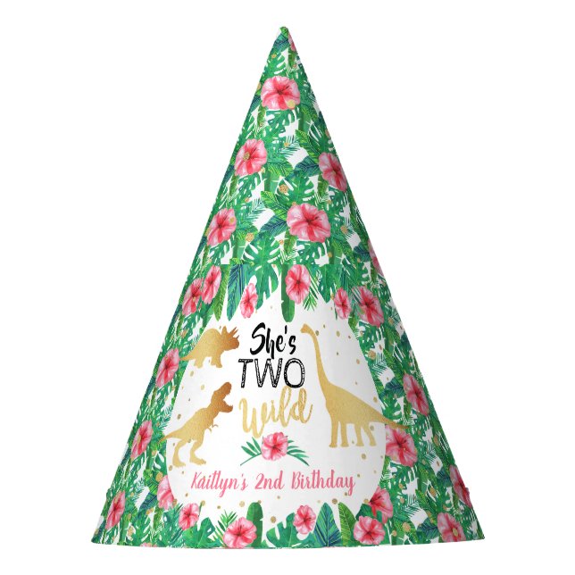 Chapeaux De Fêtes Deux filles dinosaures sauvages 2e anniversaire (Devant)