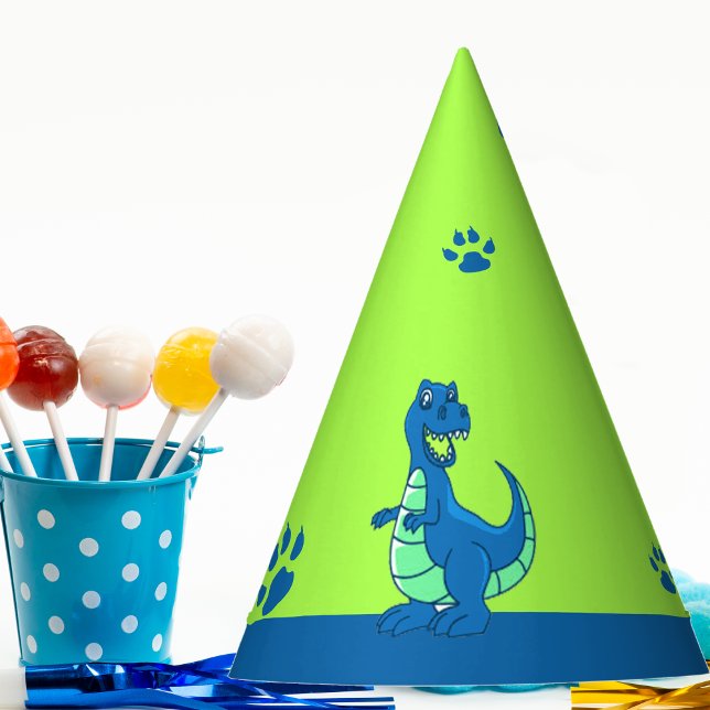 Chapeaux De Fêtes Dinosaure Bleu Vert Anniversaire de enfant à thème (Green Blue Dinosaur Themed Kids Birthday Party Hat)