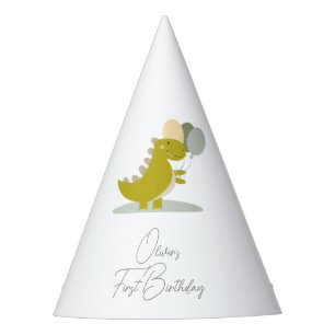 Chapeaux De Fêtes Dinosaure jaune vert gris premier anniversaire