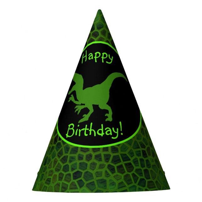 Chapeaux De Fêtes Dinosaure Vert Cachez Un Joyeux Anniversaire ! (Devant)