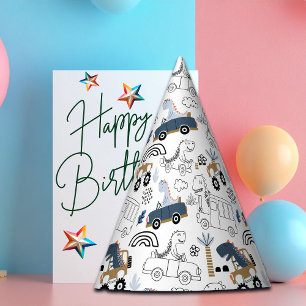 Chapeaux De Fêtes Dinosaures amicaux en voitures Motif Anniversaire