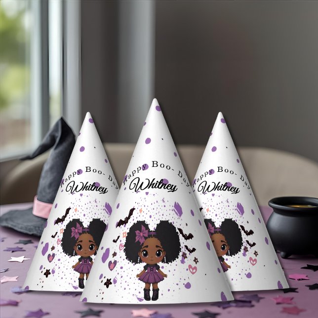 Chapeaux De Fêtes Éffrayante mignonne fille afro-puff Casquette d'an (Spooky Cute girl afro-puff Birthday Hat)