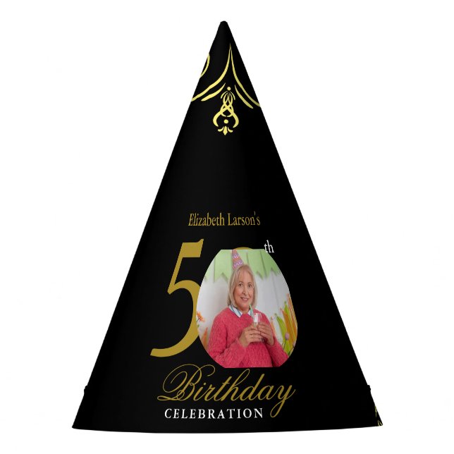 Chapeaux De Fêtes Elégant Black and Gold 50th Birthday Invitation (Devant)