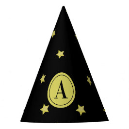 Chapeaux De Fêtes Elegant Gold & Black Star Pattern Monogram
