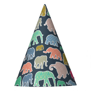 Chapeaux De Fêtes Eléphants Colorés, Motif Des Eléphants, Zigzag