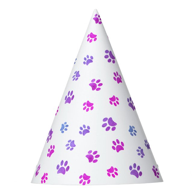 Chapeaux De Fêtes Empreintes de pattes bleu rose violet Anniversaire (Devant)