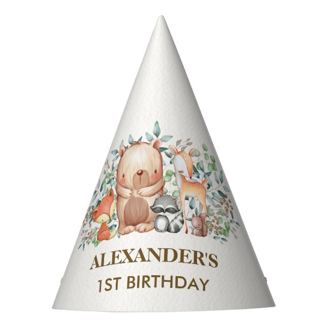 Chapeaux De Fêtes Ęr anniversaire de région boisée d'animaux mignons (Devant)