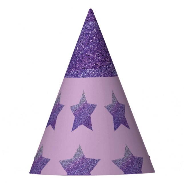 Chapeaux De Fêtes Étoiles de parties scintillant violette et arrière (Devant)
