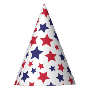 Chapeaux De Fêtes Étoiles rouges et bleues, 4 juillet, fond blanc