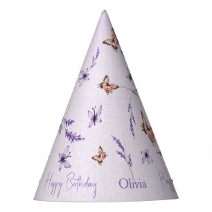Chapeaux De Fêtes Fête d'anniversaire 1 an Papillons Lilas Aquarelle