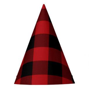 Chapeaux De Fêtes Fête d'anniversaire carreaux rustique rouge et noi