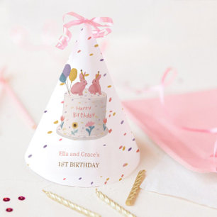 Chapeaux De Fêtes Fête d'anniversaire des jumelles Lapin Pastel 1 an