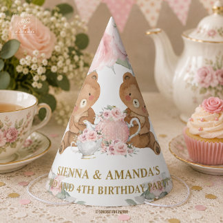 Chapeaux De Fêtes Fête d'anniversaire ours en peluche rose thé flora