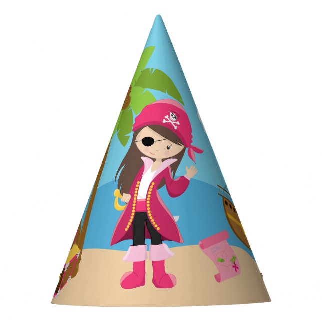 Chapeaux De Fêtes Fête d'anniversaire rose de fille de pirate (Devant)