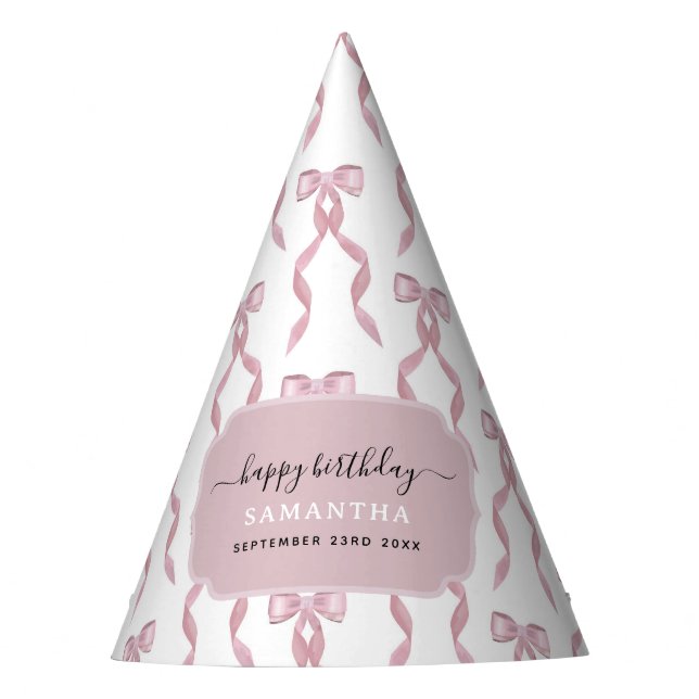 Chapeaux De Fêtes Fête de l'Aquarelle rose Bow Anniversaire (Devant)