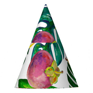 Chapeaux De Fêtes Feuilles tropicaux, fruits, gouache sans couture m