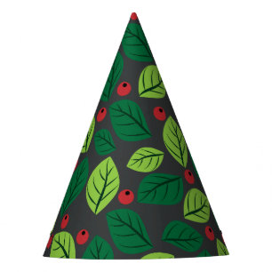 Chapeaux De Fêtes Feuilles verts, Berries Rouges, Motif Des Feuilles