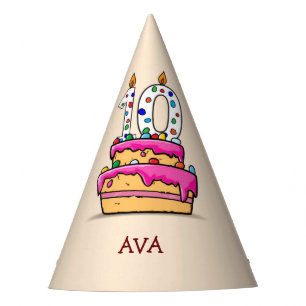 Chapeaux De Fêtes Fille 10e anniversaire, 10 ans sur un gâteau rose