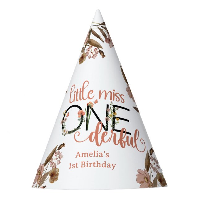 Chapeaux De Fêtes Fille 1er anniversaire | Little Miss Onederful (Devant)