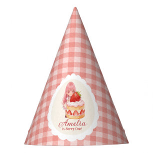 Chapeaux De Fêtes Fille à l'aquarelle douce fraise 1er anniversaire