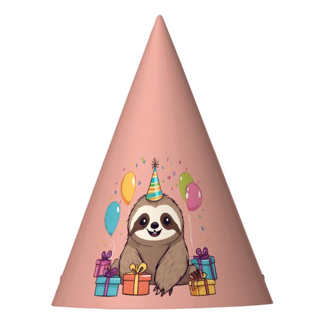 Chapeaux De Fêtes Fille Sloth Joyeux Anniversaire Rose animal sauvag (Devant)