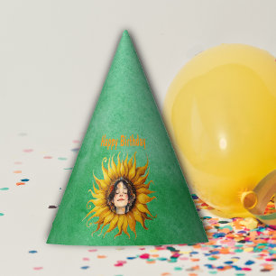 Chapeaux De Fêtes Fille visage dans grand tournesol jaune Anniversai