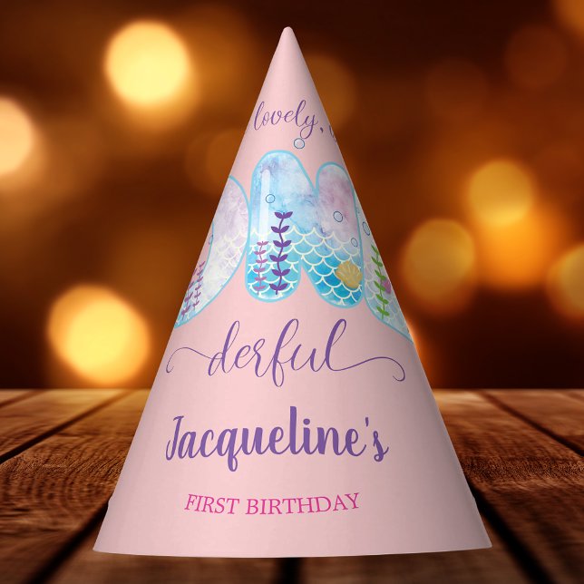 Chapeaux De Fêtes Filles roses 1er Anniversaire ONEderful Pretty (ONEderful under the sea pink 1st birthday party hat.)