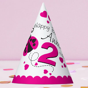 Chapeaux De Fêtes Filles volant coeur coccinelle nom rose 2e anniver